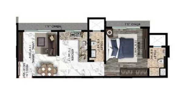 Floor plan of 1 BHK 312 Sq. Ft. Apartment in JVM Sai Darshan, Mumbai