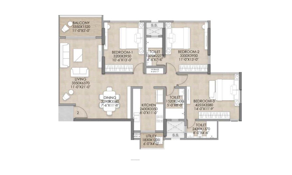3 BHK 1078 Sq. Ft. Apartment