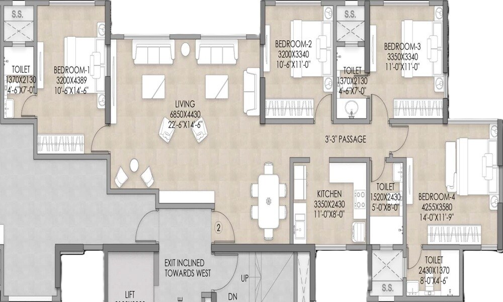 Floor plan of 4 BHK 1318 Sq. Ft. Apartment in JVM Shanay Vista, Mumbai