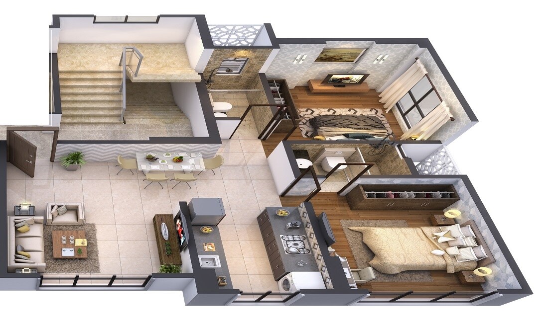 Floor plan of 2 BHK 633 Sq. Ft. Apartment in JVP Pratap Gaurav, Mumbai