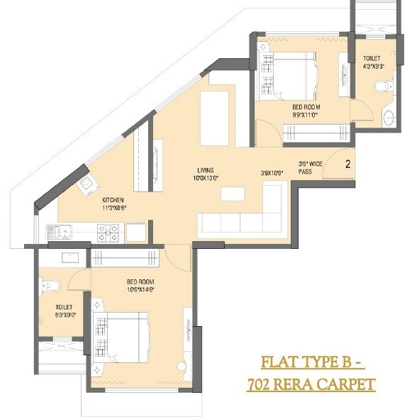Floor plan of 2 BHK 702 Sq. Ft. Apartment in Jyoti CHS Santacruz East, Mumbai
