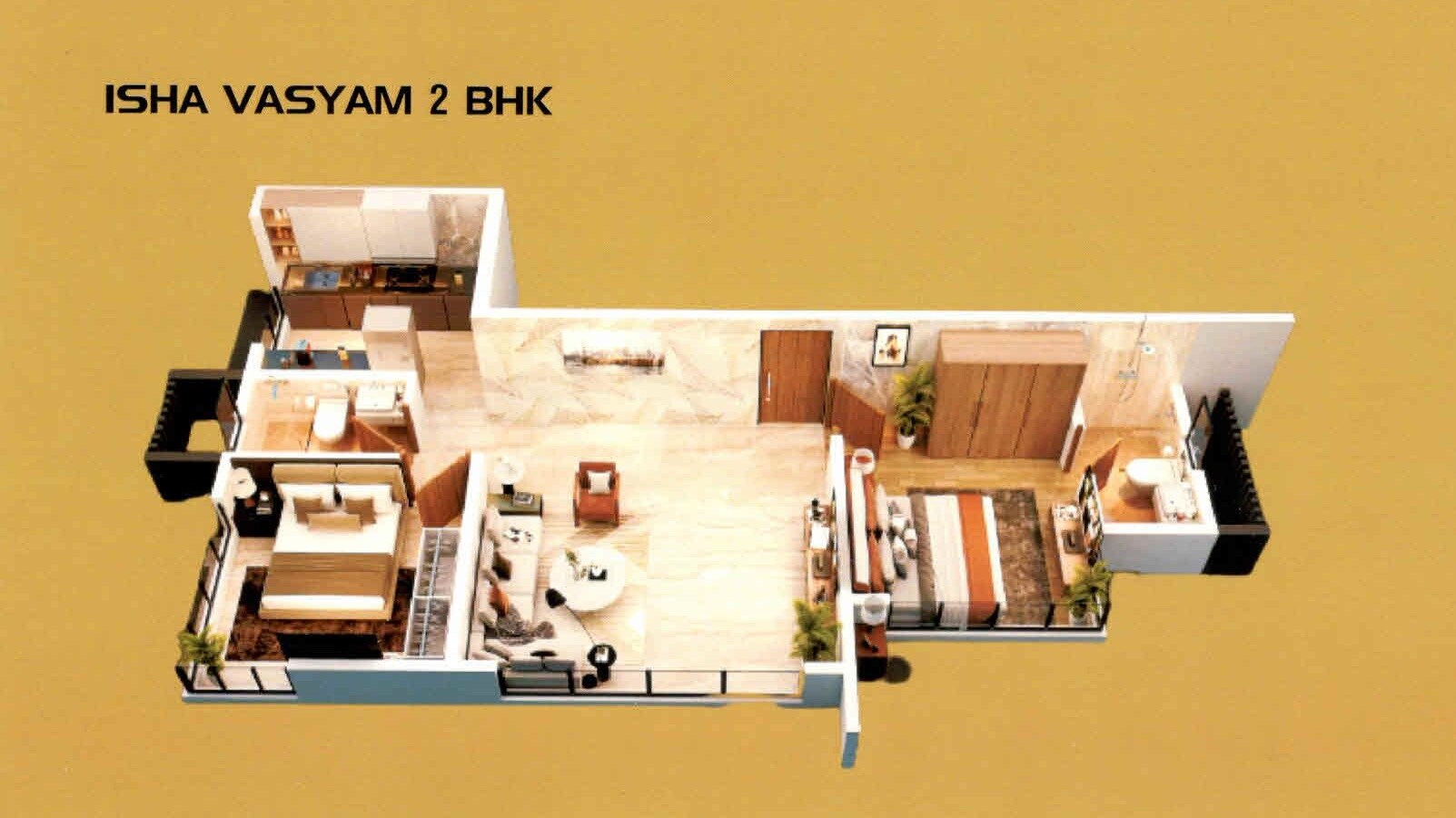 Floor plan of 2 BHK 584 Sq. Ft. Apartment in Jyoti Isha Vasyam, Mumbai