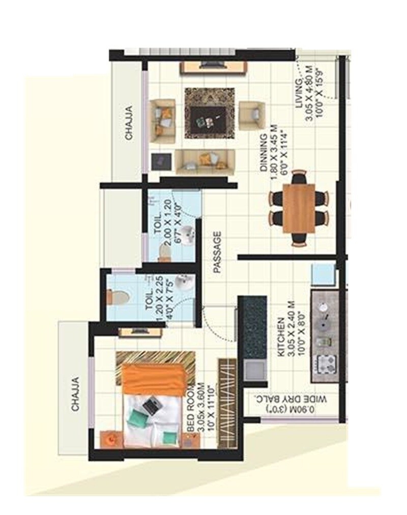 Floor plan of 1 BHK Apartment - 472 sq. ft. in Jyoti Manjari Arcade, Mumbai