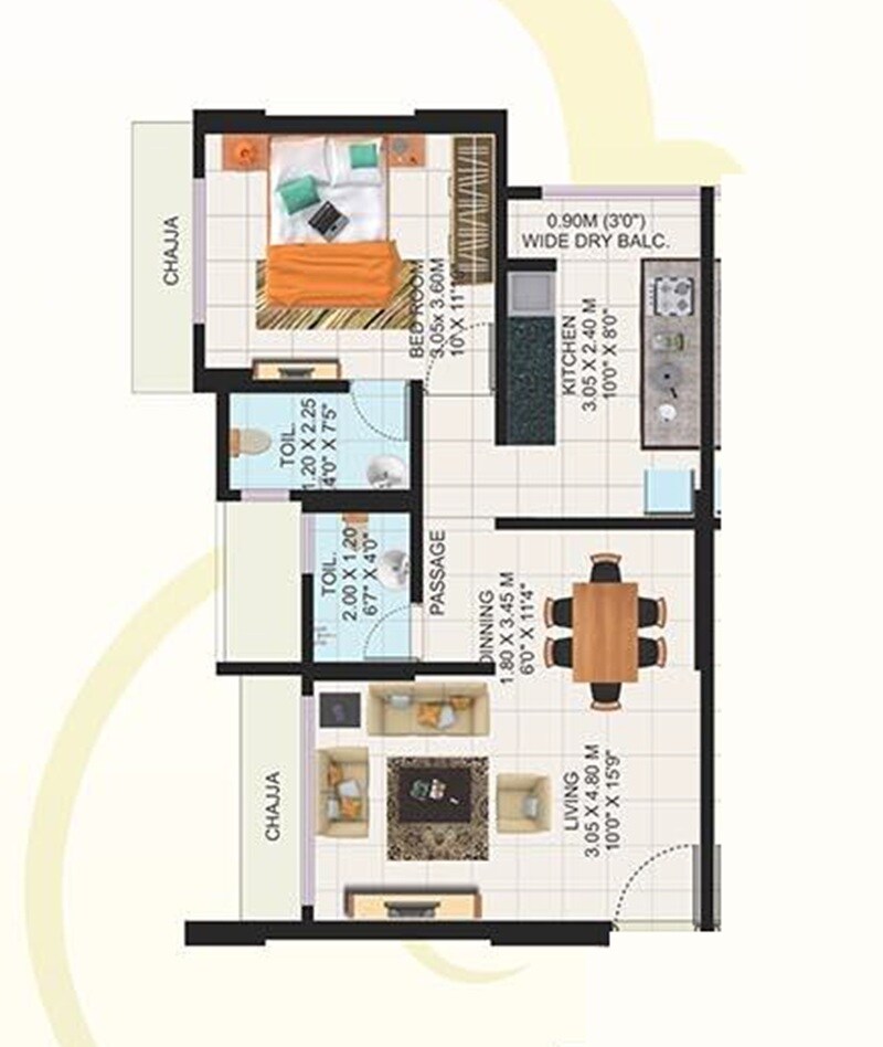 Floor plan of 1 BHK Apartment - 550 sq. ft. in Jyoti Manjari Arcade, Mumbai
