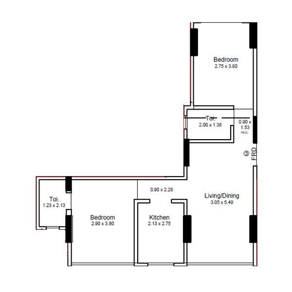 2 BHK 601 Sq. Ft. Apartment