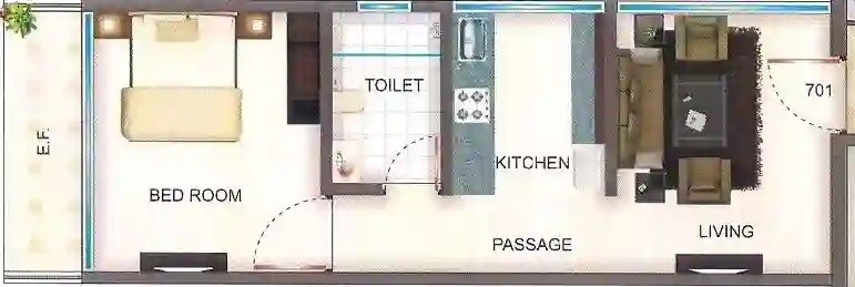 Floor plan of 1 BHK 383 Sq. Ft. Apartment in K Bhatia White House, Mumbai