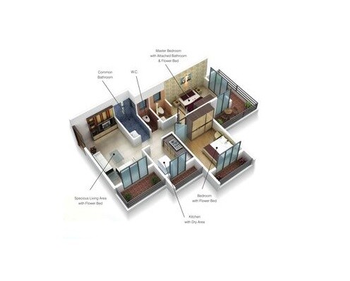 Floor plan of 2 BHK 680 Sq. Ft. Apartment in K Bhatia White House, Mumbai