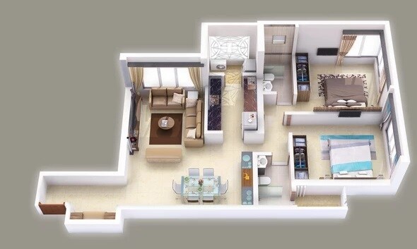 Floor plan of 2 BHK 765 Sq. Ft. Apartment in K Hemani Login, Mumbai