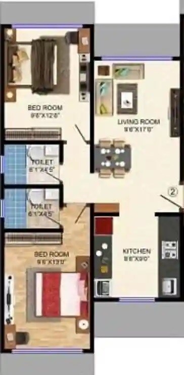 Floor plan of 2 BHK Apartment - 606 sq. ft. in K L Lotus Niwas Satya Niwas, Mumbai