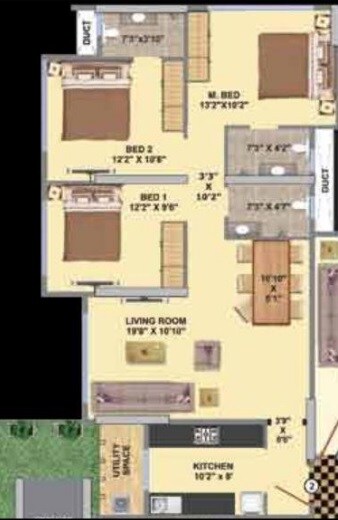 Floor plan of 3 BHK 1575 Sq. Ft. Apartment in K Mordani La Maison, Mumbai