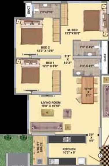 Floor plan of 3 BHK 1585 Sq. Ft. Apartment in K Mordani La Maison, Mumbai