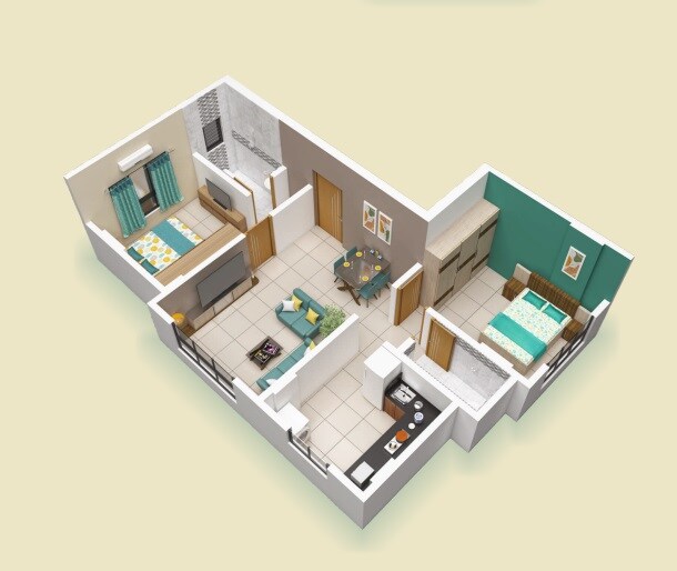 Floor plan of 2 BHK 596 Sq. Ft. Apartment in K Patel Joseph Villa, Mumbai
