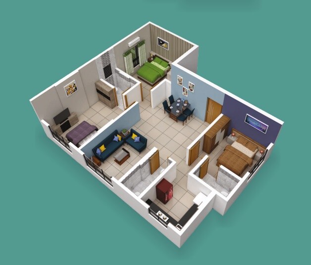 Floor plan of 3 BHK 816 Sq. Ft. Apartment in K Patel Joseph Villa, Mumbai