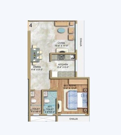 Floor plan of 1 BHK 385 Sq. Ft. Apartment in K Patel Radha Krishna, Mumbai