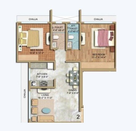 Floor plan of 2 BHK 715 Sq. Ft. Apartment in K Patel Radha Krishna, Mumbai