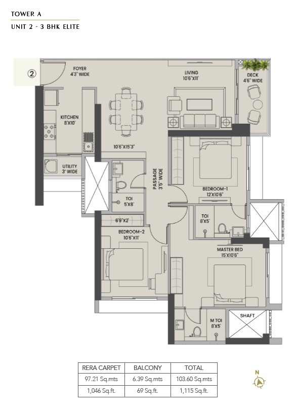 K Raheja Antares 3 BHK Layout