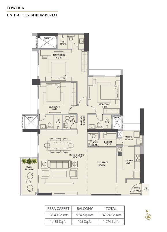 K Raheja Antares 3 BHK Layout