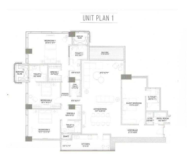 Floor plan of 4 BHK 3745 Sq. Ft. Apartment in K Raheja Artesia, Mumbai