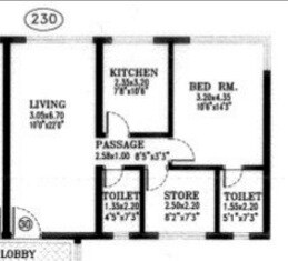 Floor plan of 1 BHK 810 Sq. Ft. Apartment in K Raheja Corp Maple Leaf, Mumbai