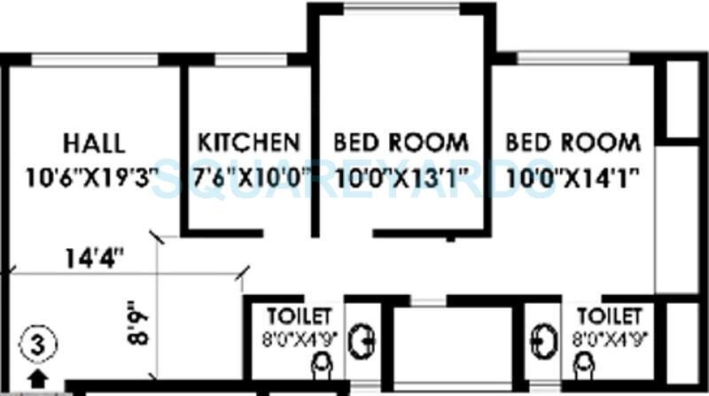 Floor plan of 2 BHK 1165 Sq. Ft. Apartment in K Raheja Heights, Mumbai