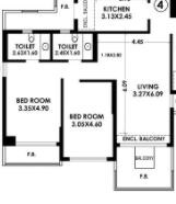 Floor plan of 2 BHK 1000 Sq. Ft. Apartment in K Raheja Raheja Classique, Mumbai