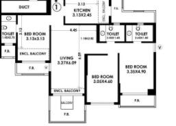 Floor plan of 3 BHK 2645 Sq. Ft. Apartment in K Raheja Raheja Classique, Mumbai