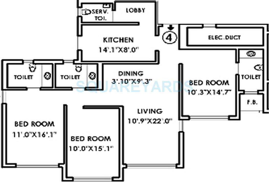 Floor plan of 3 BHK 1850 Sq. Ft. Apartment in K Raheja Raheja Classique, Mumbai