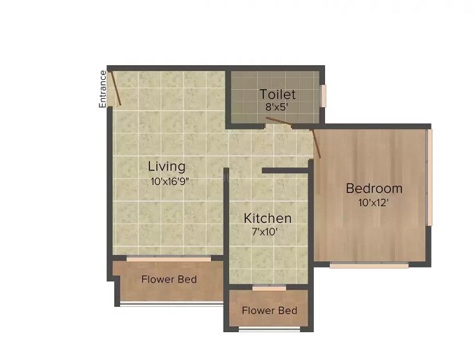 Floor plan of 1 BHK 481 Sq. Ft. Apartment in K Raheja Raheja Residency, Mumbai