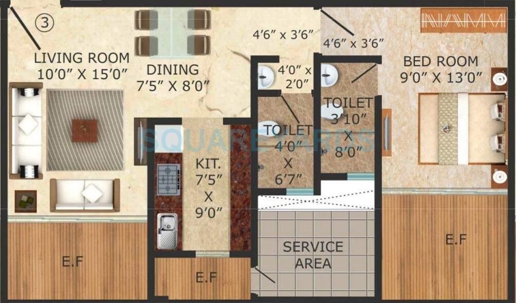 Floor plan of 1 BHK 485 Sq. Ft. Apartment in K Hemani Neona, Mumbai