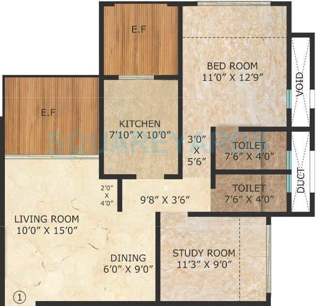 Floor plan of 2 BHK 581 Sq. Ft. Apartment in K Hemani Neona, Mumbai