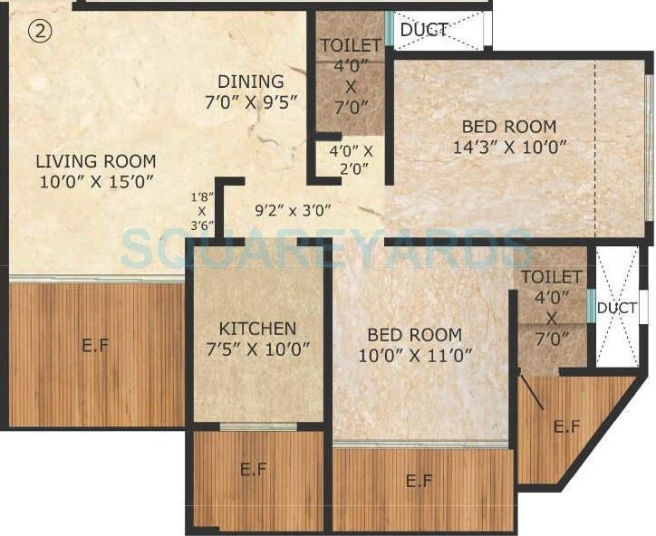 Floor plan of 2 BHK 603 Sq. Ft. Apartment in K Hemani Neona, Mumbai