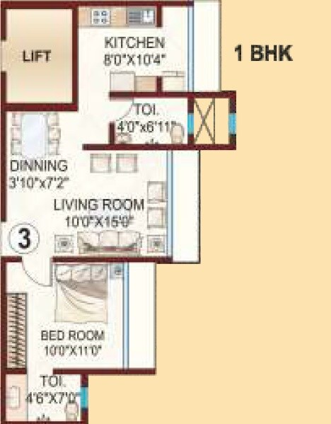 Floor plan of 1 BHK 530 Sq. Ft. Apartment in Kabra Aurum, Mumbai