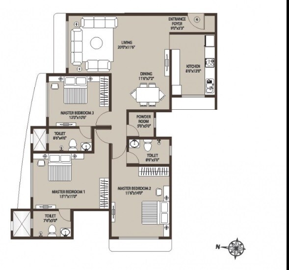 3 BHK 786 Sq. Ft. Apartment