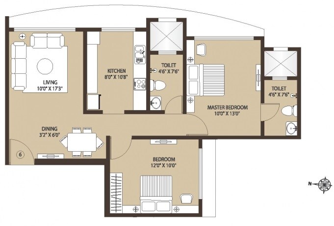 Floor plan of 2 BHK 539 Sq. Ft. Apartment in Kabra Centroid, Mumbai