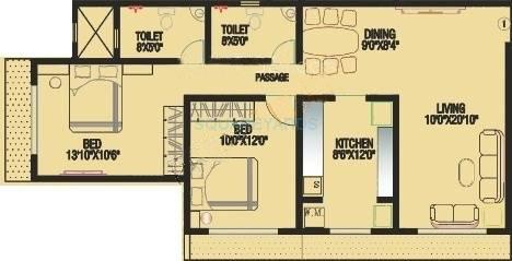 Floor plan of 2 BHK 1150 Sq. Ft. Apartment in Kabra Christina, Mumbai