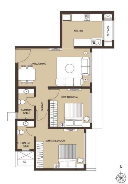 Floor plan of 2 BHK 595 Sq. Ft. Apartment in Kabra Diamante, Mumbai