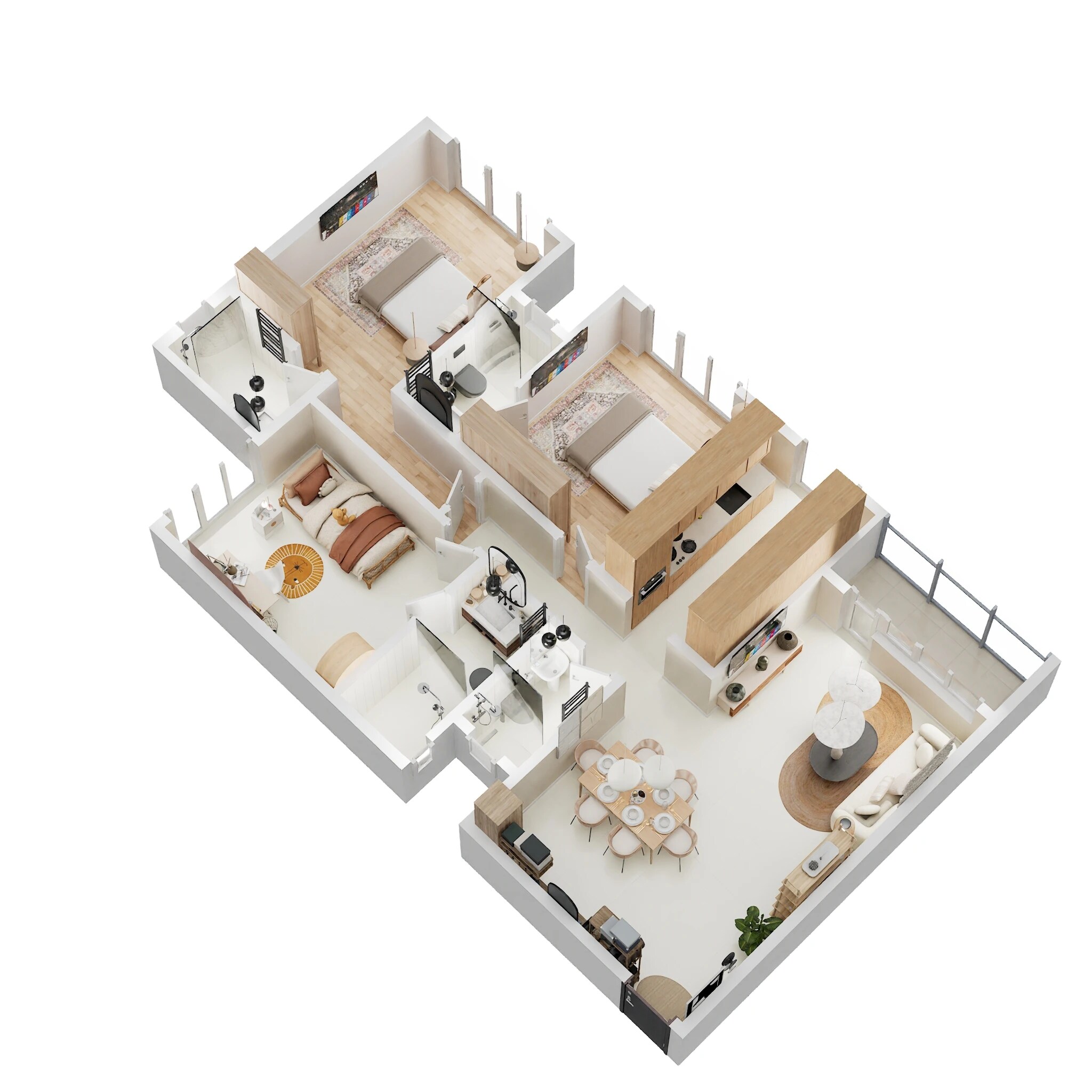 Floor plan of 3 BHK 1054 Sq. Ft. Apartment in Kabra Embraze, Mumbai