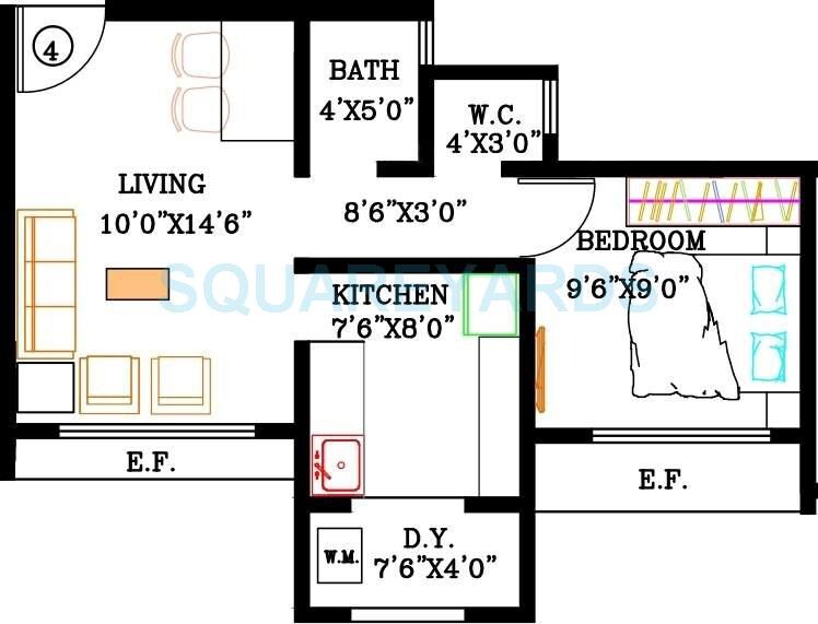 Floor plan of 1 BHK 648 Sq. Ft. Apartment in Kabra Jay Sagar, Mumbai