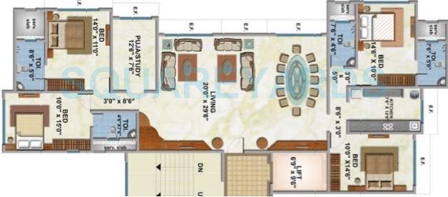 Floor plan of 4 BHK 1696 Sq. Ft. Apartment in Kabra Jeevan Saathi, Mumbai