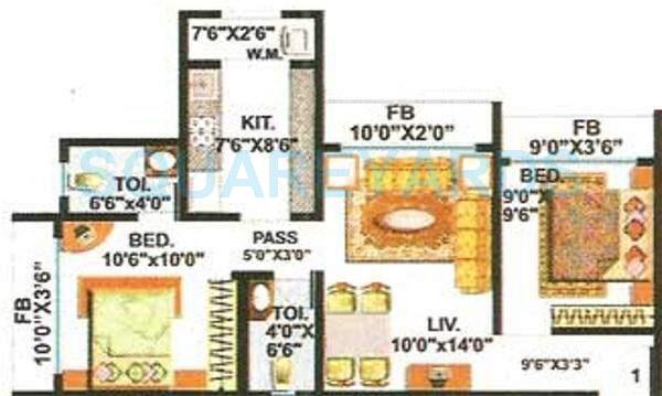 Floor plan of 2 BHK 850 Sq. Ft. Apartment in Kabra Mangal Kripa, Mumbai