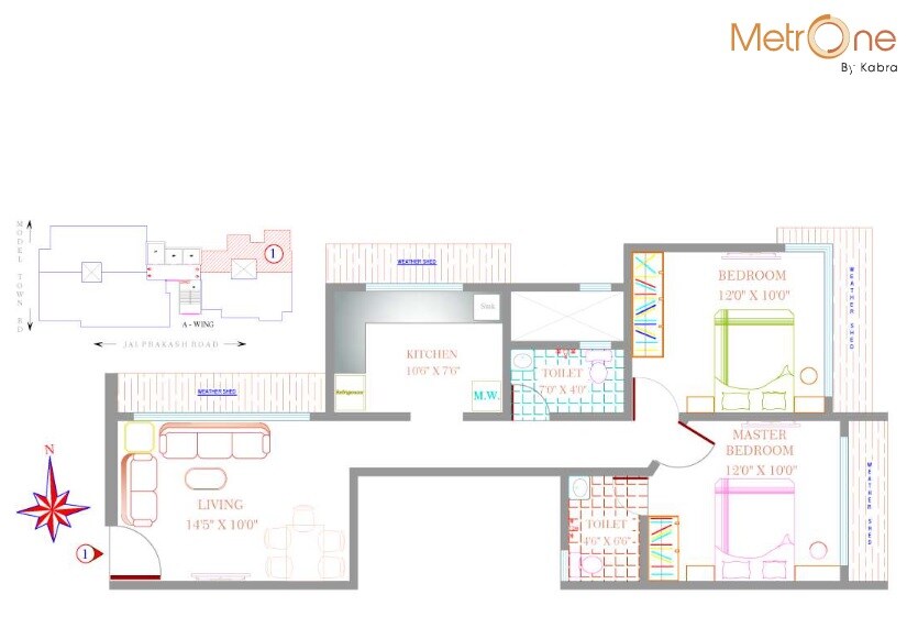 Floor plan of 2 BHK 547 Sq. Ft. Apartment in Kabra Metro One, Mumbai