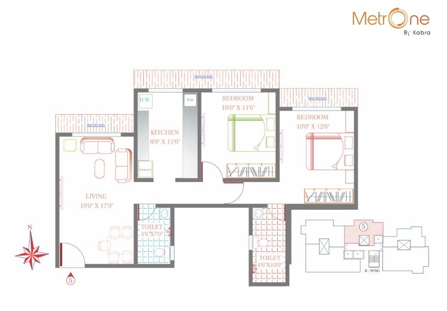 Floor plan of 2 BHK 669 Sq. Ft. Apartment in Kabra Metro One, Mumbai