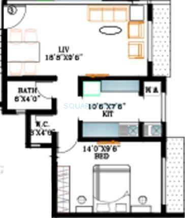 Floor plan of 1 BHK 858 Sq. Ft. Apartment in Kabra Nalanda, Mumbai
