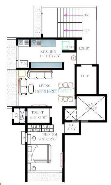 Floor plan of 1 BHK 750 Sq. Ft. Apartment in Kabra Nandanwadi, Mumbai
