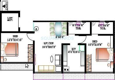 Floor plan of 2 BHK 1100 Sq. Ft. Apartment in Kabra New Vinay, Mumbai