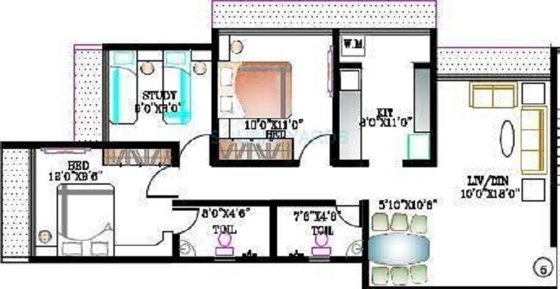 Floor plan of 2 BHK 1300 Sq. Ft. Apartment in Kabra New Vinay, Mumbai
