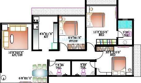 Floor plan of 3 BHK 1575 Sq. Ft. Apartment in Kabra New Vinay, Mumbai