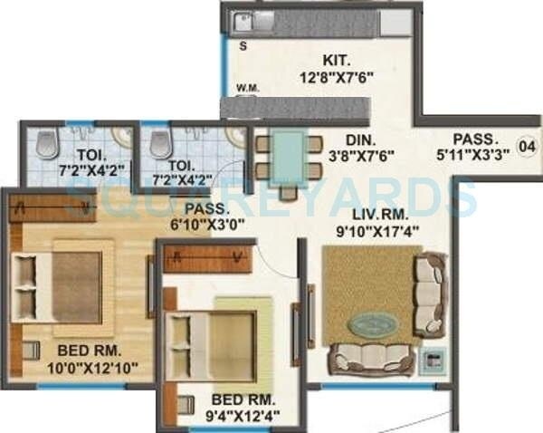 Floor plan of 2 BHK 641 Sq. Ft. Apartment in Kabra Paradise, Mumbai