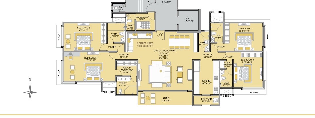 Floor plan of 4 BHK 2706 Sq. Ft. Apartment in Kabra Prathana, Mumbai