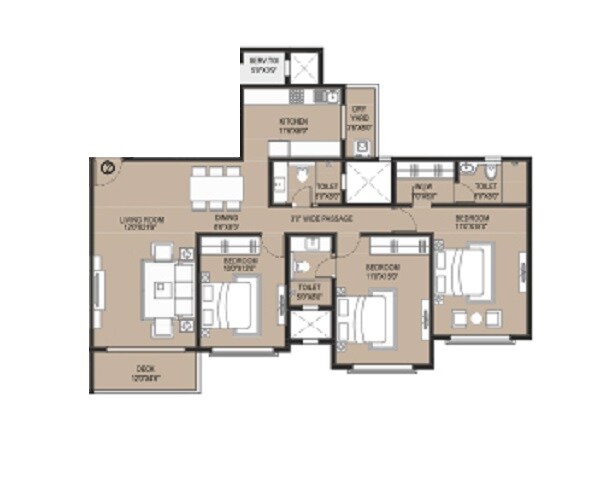 Floor plan of 3 BHK 1725 Sq. Ft. Apartment in Kabra Primera, Mumbai